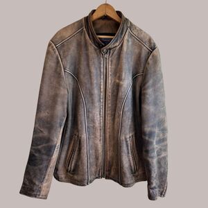 Vintage Y2K American Eagle Distressed Leather Motorcycle Lined Jacket